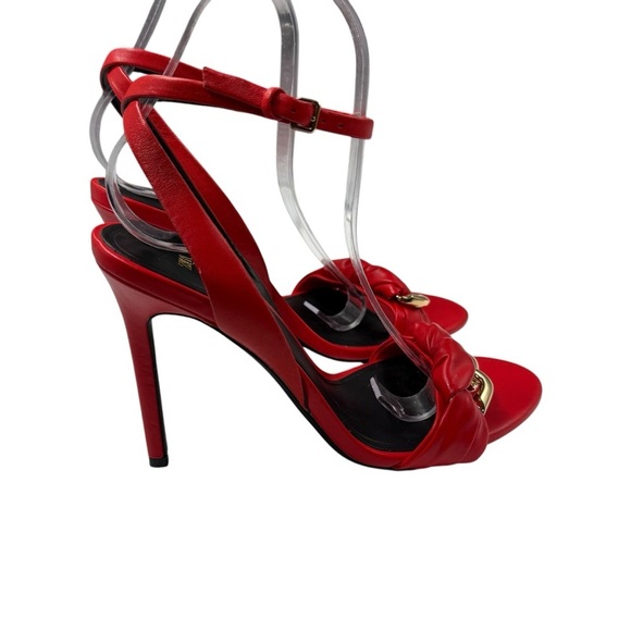 Zara red leather ankle strap gold chain link heels size 38 blogger favorite - Picture 5 of 8